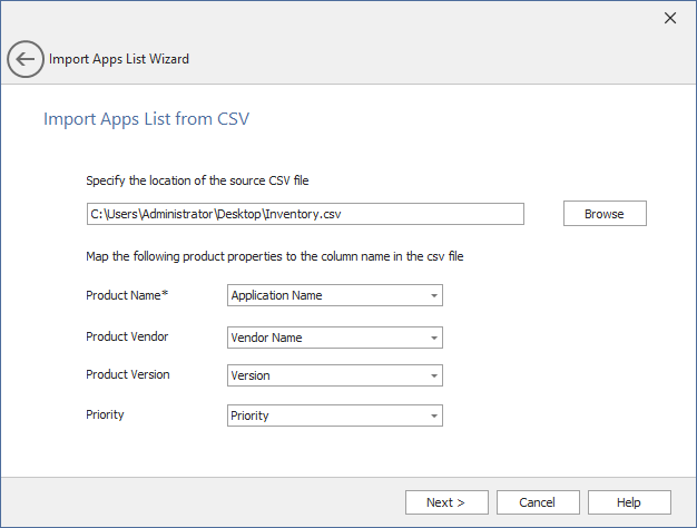 Import Apps List Wizard / Import Apps List from CSV